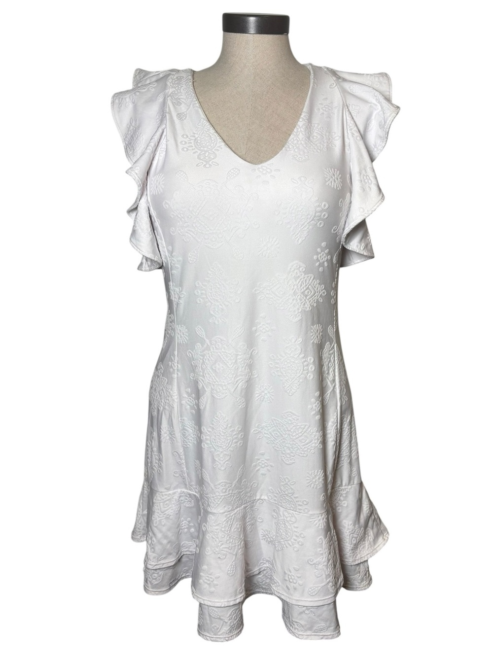 Lilly Pulitzer Luxletic Rally Tennis Dress White UPF 50+ Ruffle Medium Preppy